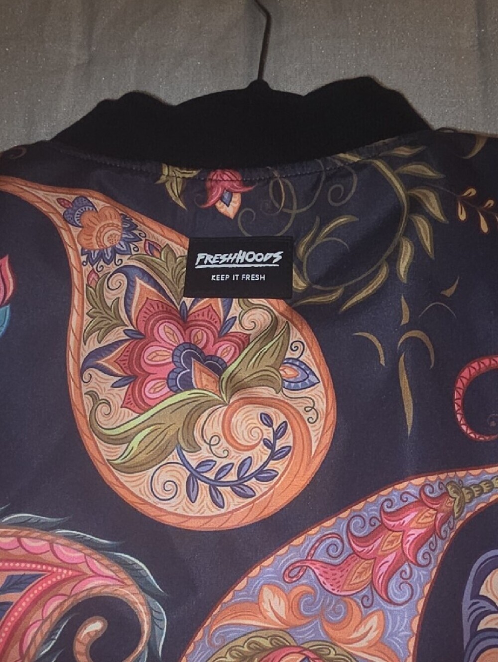FreshHoods Floral Paisley Bomber Jacket - Black/Multi.    Size XL - Picture 11 of 12